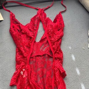 Red Lace Lingerie Bodysuit